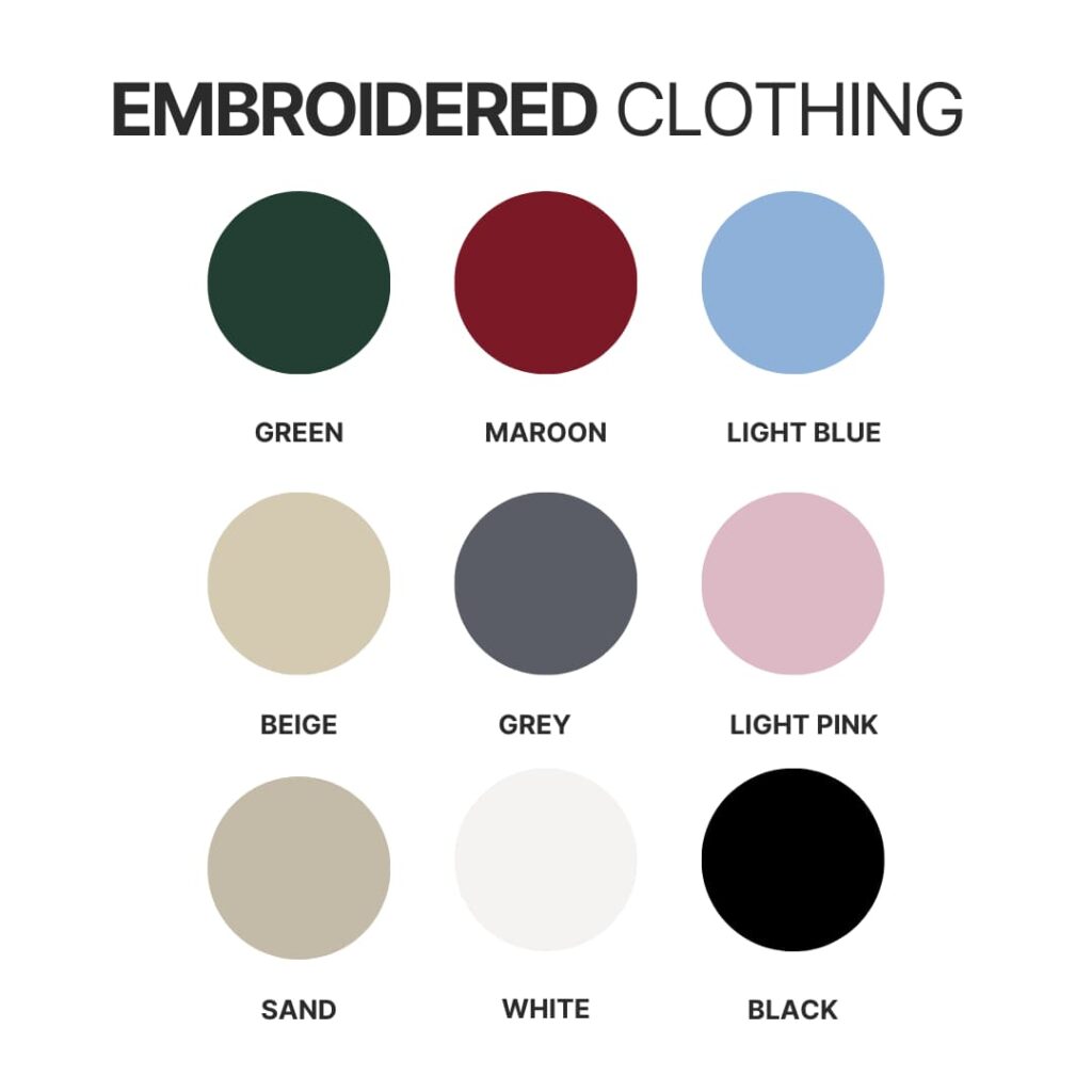 Embroidered clothing color chart - Labrador Gifts